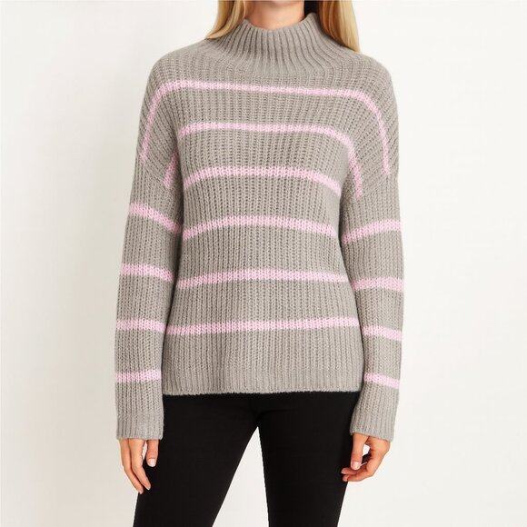 Caslon Sweater Mock Neck Relaxed Fit Gray Pink Stripe Small - Picture 1 of 7